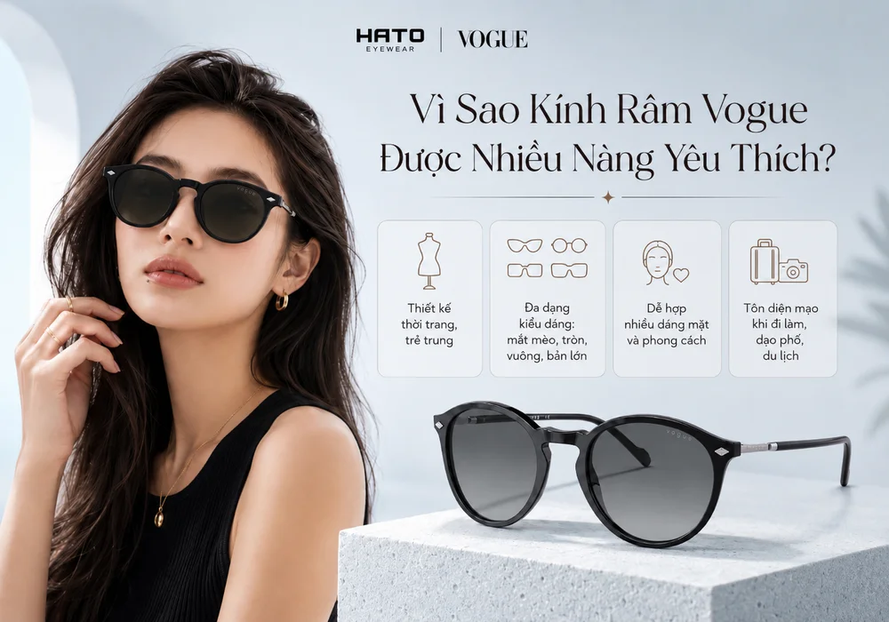 Ảnh minh họa kính râm Vogue dành cho nữ với phong cách thời trang hiện đại, nền xanh pastel thanh lịch, làm nổi bật thiết kế trẻ trung, đa dạng kiểu dáng và khả năng tôn diện mạo khi đi làm, dạo phố hoặc du lịch.