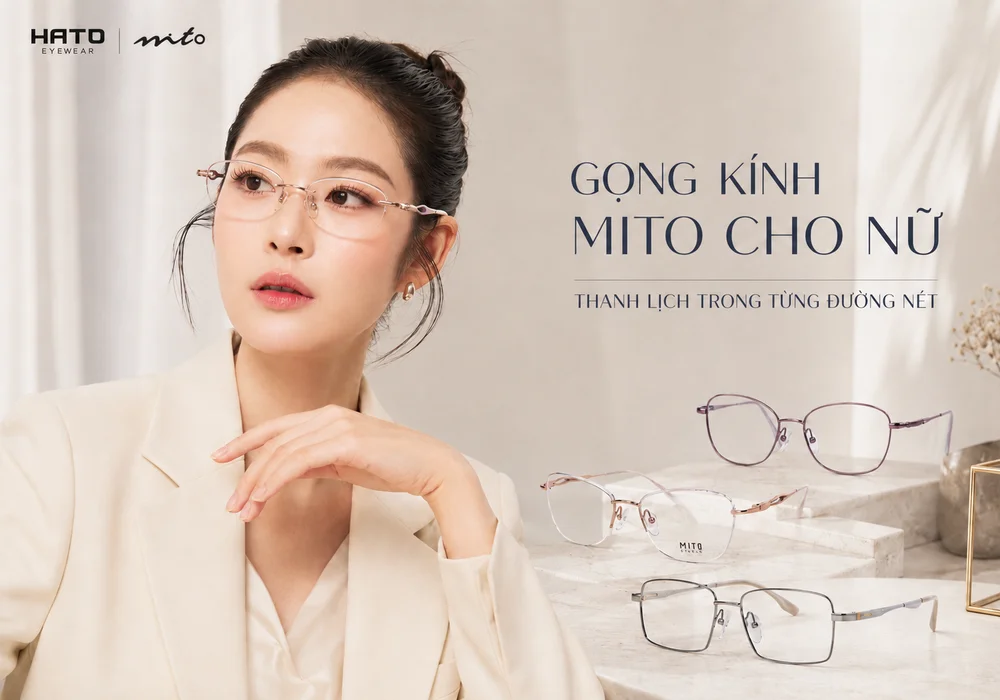 Khám phá gọng kính MITO cho nữ với thiết kế thanh mảnh, nhẹ, tinh tế và sang trọng, phù hợp khuôn mặt nữ và phong cách công sở hiện đại.