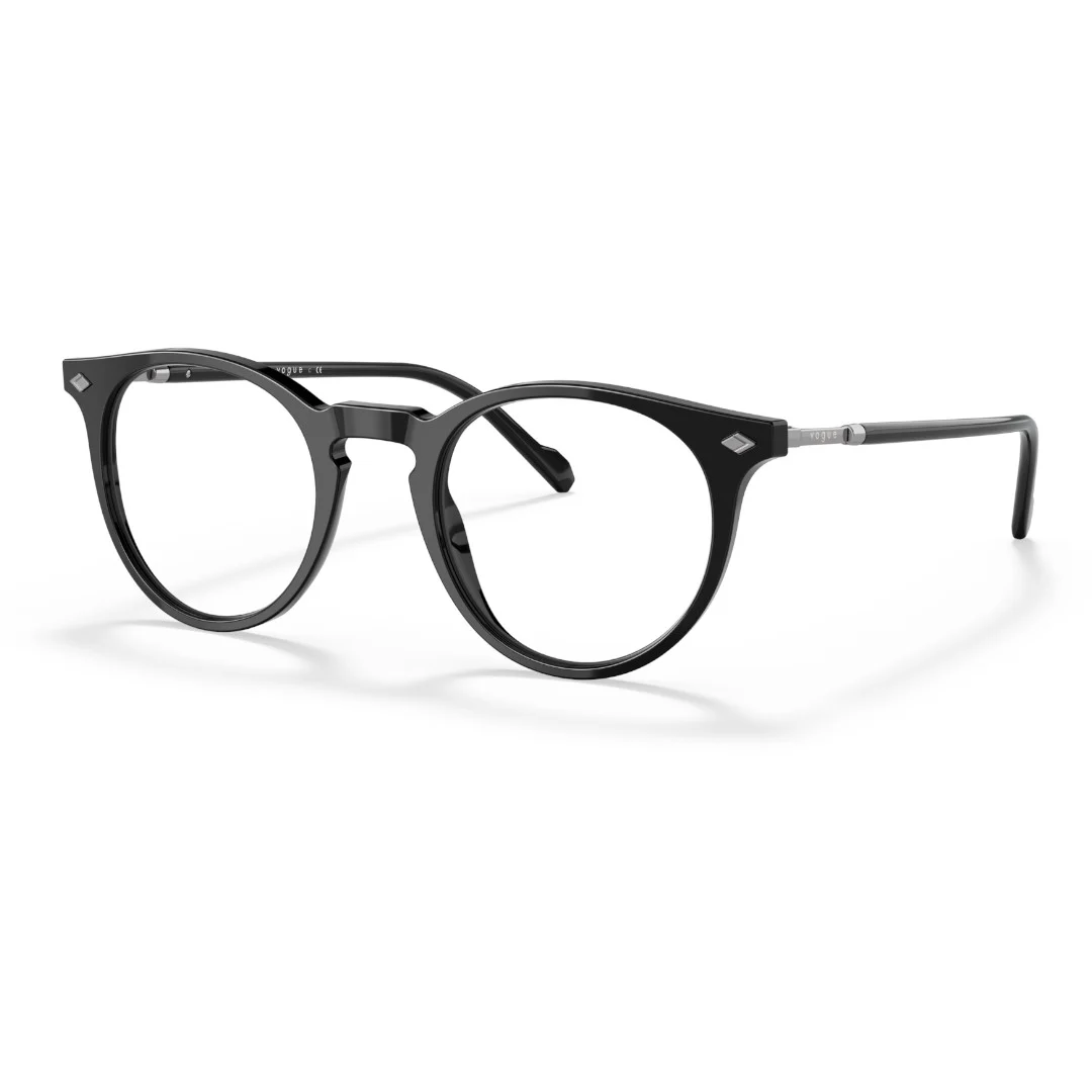 Gọng kính Vogue 0VO5434 màu đen chính hãng, dáng tròn trẻ trung, phù hợp lắp tròng cận, tròng chống ánh sáng xanh.