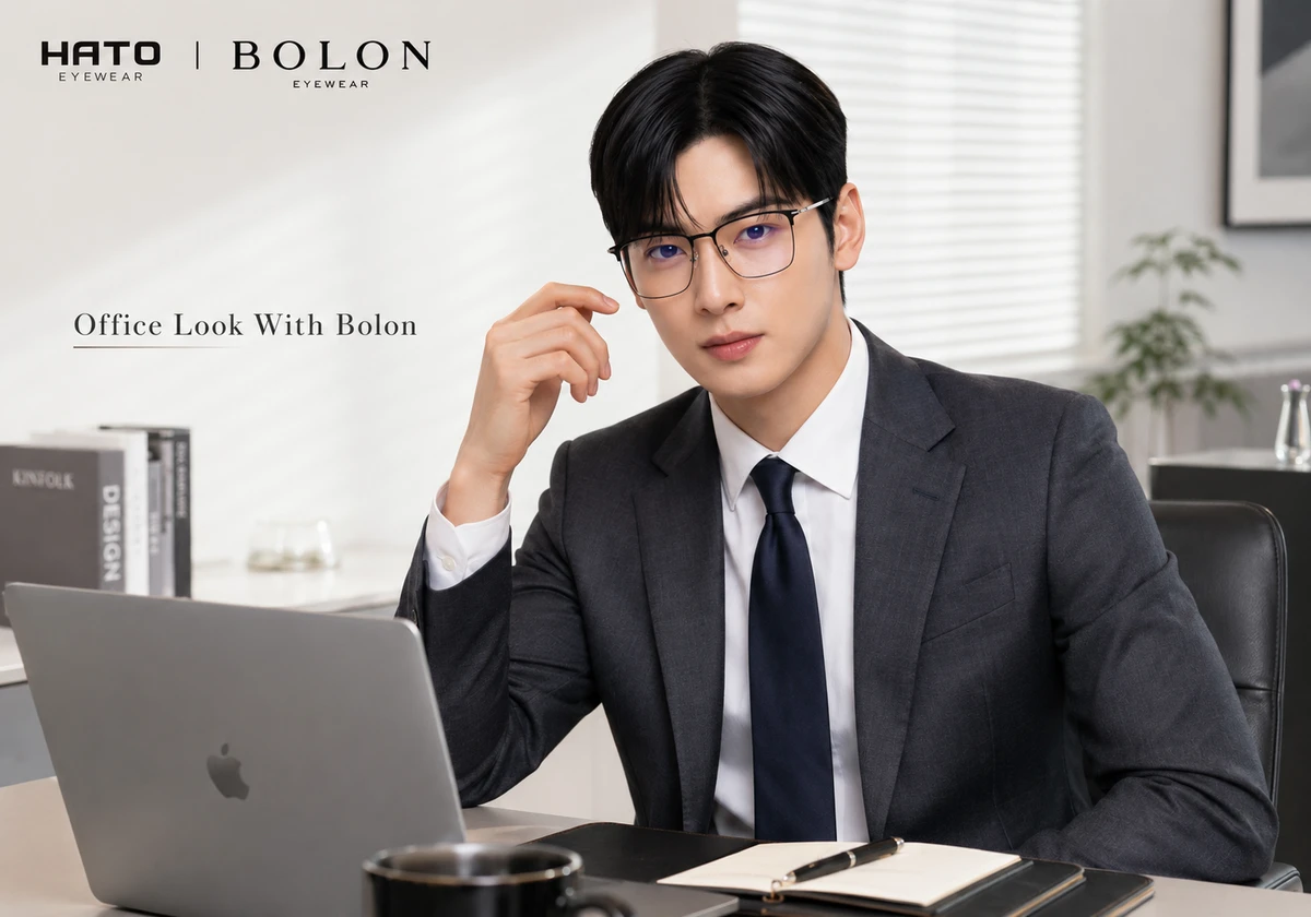 Hình ảnh lifestyle fashion blog giới thiệu phong cách kính Bolon công sở dành cho nam, nổi bật với thiết kế thanh lịch, chuyên nghiệp và tinh tế. Bối cảnh văn phòng hiện đại kết hợp cùng gọng kính Bolon tối giản giúp tôn lên vẻ chỉn chu, sang trọng và phù hợp môi trường làm việc hằng ngày.
