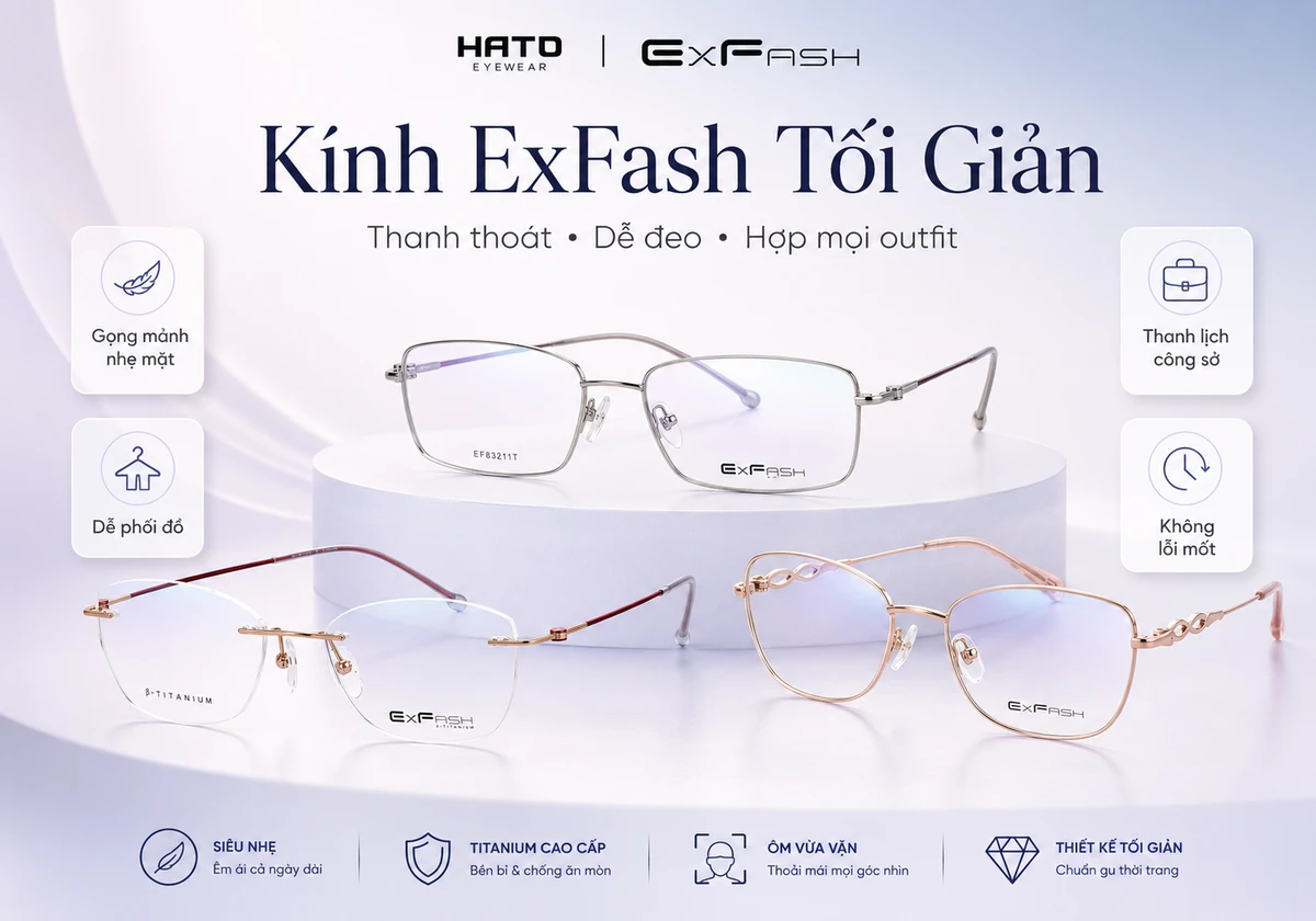 Kính ExFash tối giản với thiết kế nhẹ, thanh lịch và dễ phối đồ, phù hợp đi làm, đi học và đeo hằng ngày.