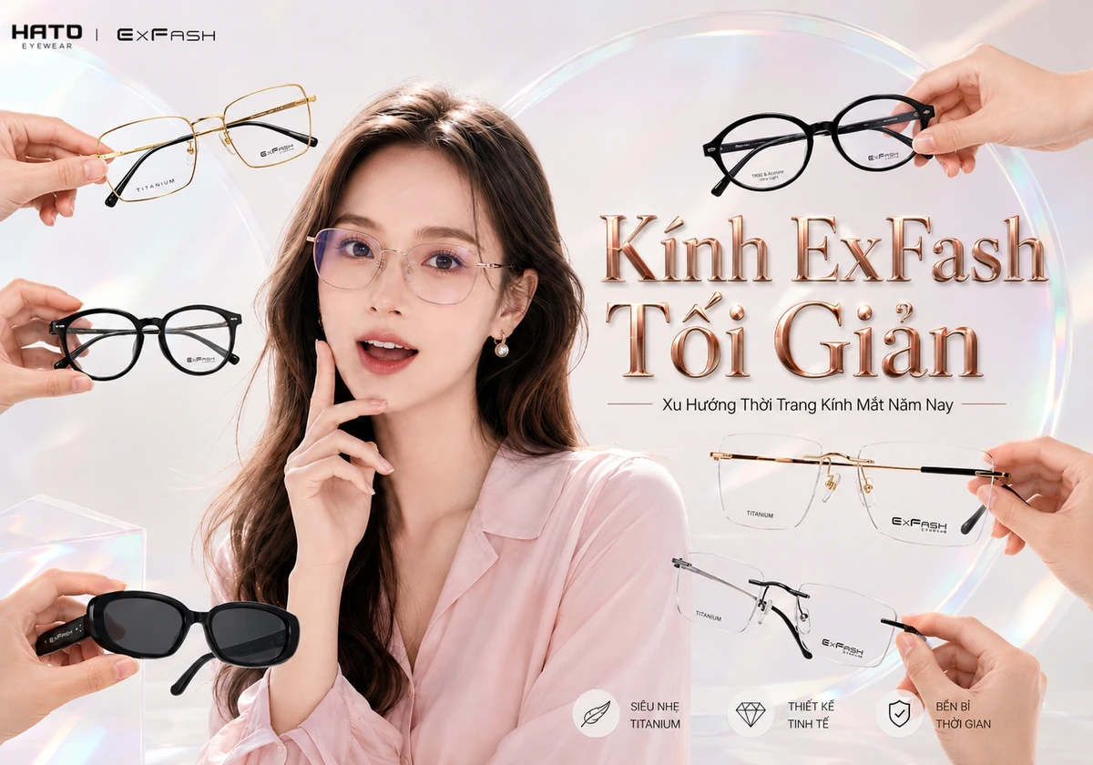 Ảnh đại diện blog giới thiệu xu hướng thời trang kính mắt năm nay với các thiết kế kính ExFash tối giản, thanh lịch, nhẹ, bền và phù hợp phong cách hiện đại tại Hato Eyewear.
