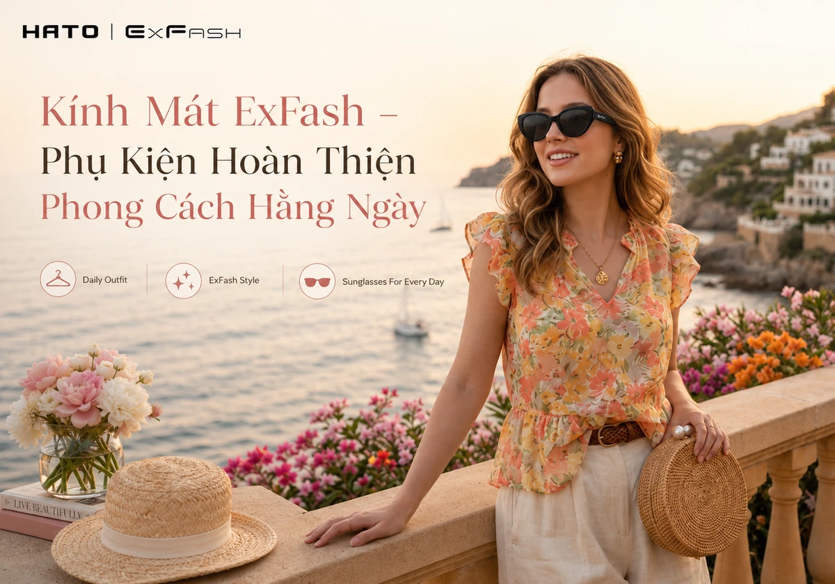 Người mẫu trẻ đeo kính mát ExFash phong cách lifestyle thanh lịch, phù hợp phối đồ hằng ngày và hoàn thiện phong cách thời trang hiện đại.