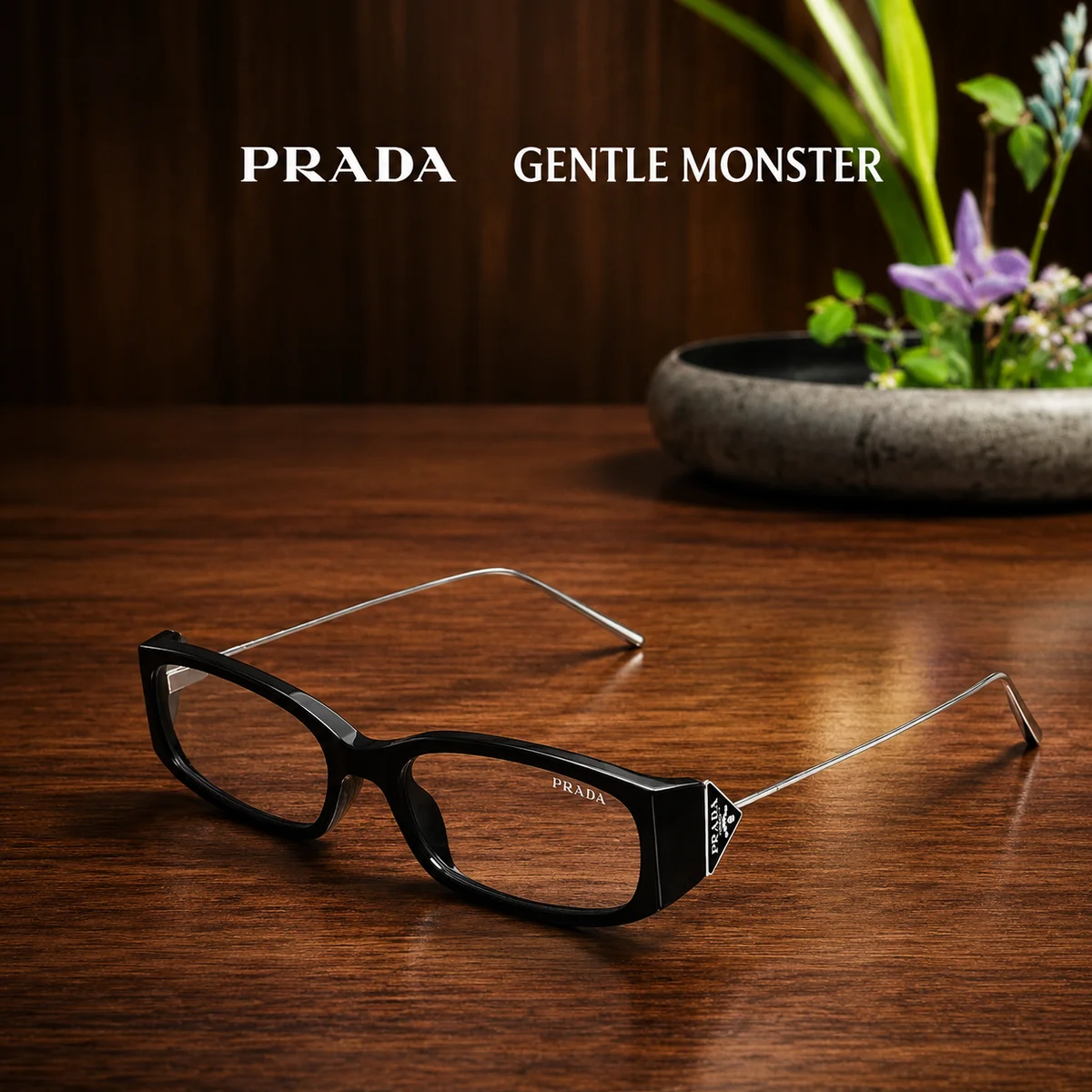 Gọng Kính Đen Prada x Gentle Monster Dáng Chữ Nhật