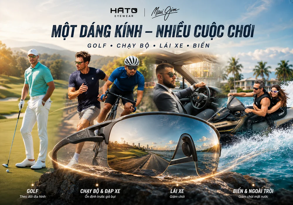 Kính wraparound Maui Jim dành cho golf, chạy bộ, đạp xe, lái xe và hoạt động biển, mang lại độ che phủ rộng, giảm chói và tầm nhìn ổn định.