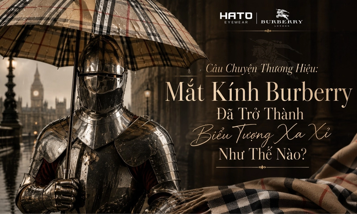 Ảnh đại diện câu chuyện thương hiệu mắt kính Burberry, tái hiện di sản Anh Quốc, họa tiết Burberry Check và hành trình trở thành biểu tượng kính mắt xa xỉ.