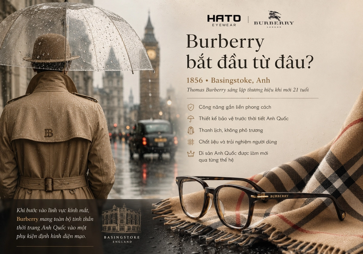 Burberry bắt đầu từ Basingstoke, Anh năm 1856, với di sản thời trang kết hợp công năng, chất liệu cao cấp và phong cách Anh Quốc.
