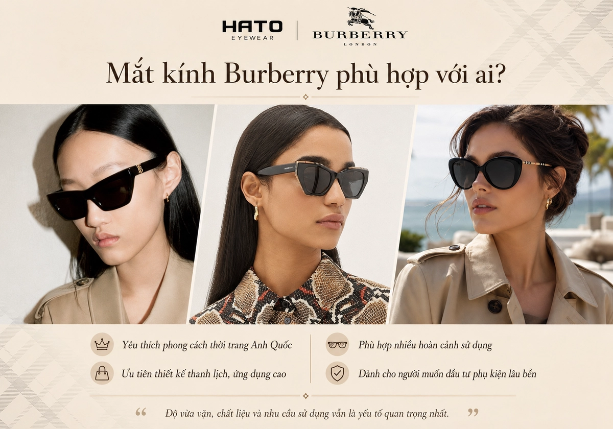 Mắt kính Burberry phù hợp với người yêu phong cách Anh Quốc, thiết kế thanh lịch, tính ứng dụng cao và phụ kiện thời trang lâu bền.