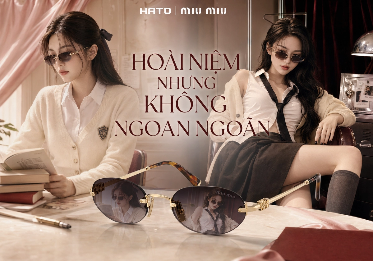 Kính Miu Miu phản chiếu hai phiên bản nữ sinh cổ điển và nổi loạn trong ảnh thời trang với thông điệp “Hoài niệm nhưng không ngoan ngoãn”.