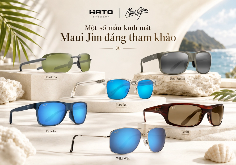 Một số mẫu kính mát Maui Jim gồm Ho’okipa, Red Sands, Kawika, Pailolo, Peahi và Wiki Wiki được trưng bày trong không gian gallery cao cấp.