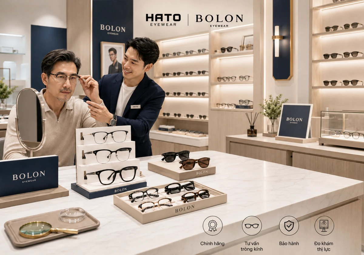 Mua gọng kính Bolon chính hãng tại Hato Eyewear với không gian showroom cao cấp.