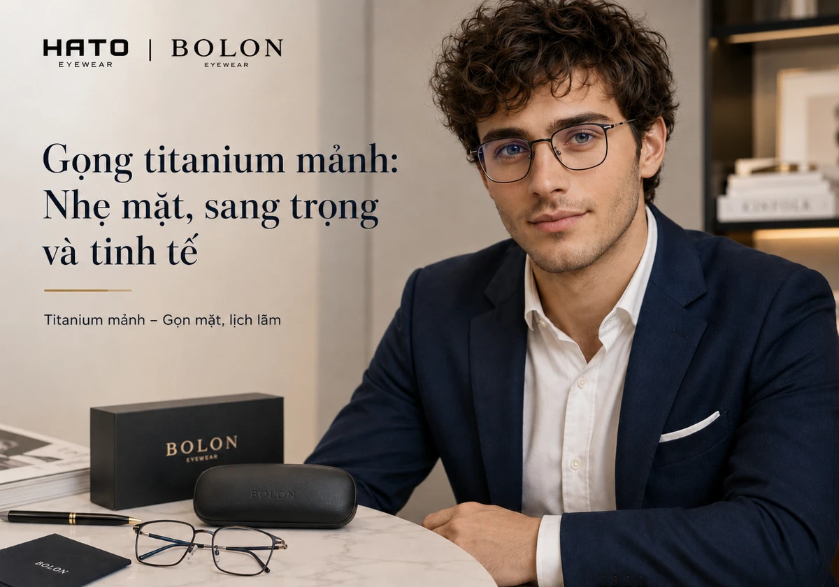 Ảnh lifestyle blog nam giới mặt tròn đeo gọng kính Bolon titanium mảnh dáng chữ nhật bo góc, giúp khuôn mặt trông gọn hơn, thanh lịch và sang trọng hơn.