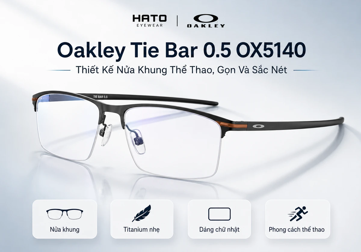 Gọng kính Oakley Tie Bar 0.5 OX5140 nửa khung thể thao màu đen, thiết kế titanium nhẹ, dáng chữ nhật sắc nét tại Hato Eyewear