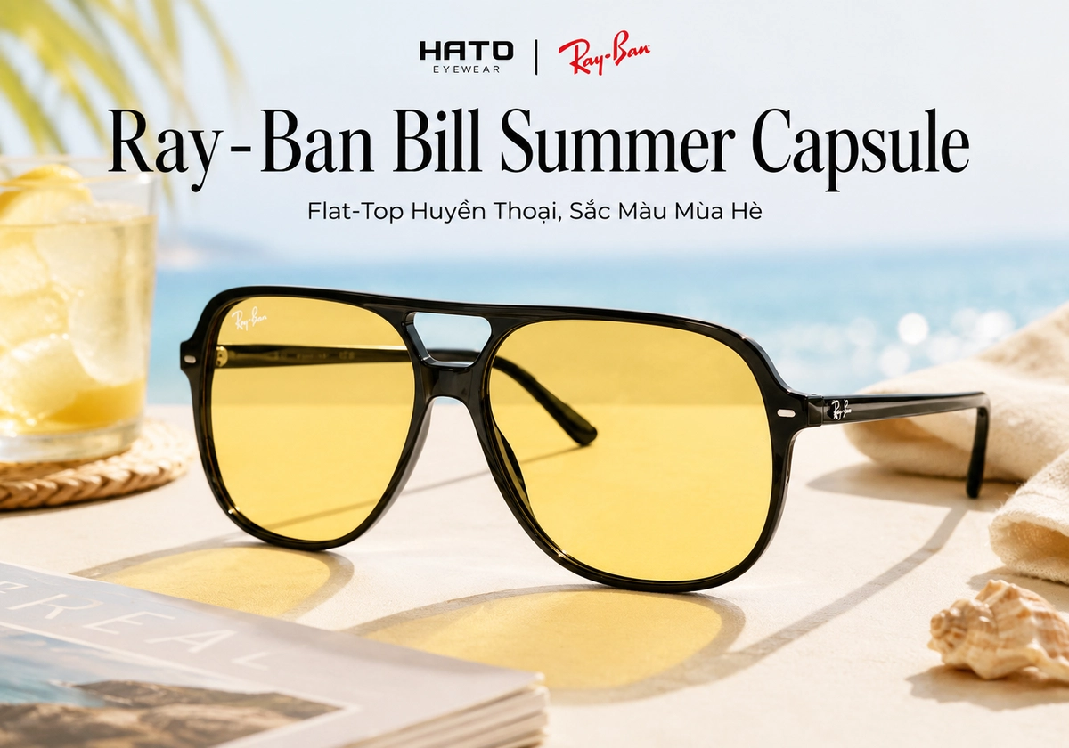 Kính Ray-Ban Bill Summer Capsule gọng acetate đen dáng flat-top với tròng vàng mùa hè tại Hato Eyewear
