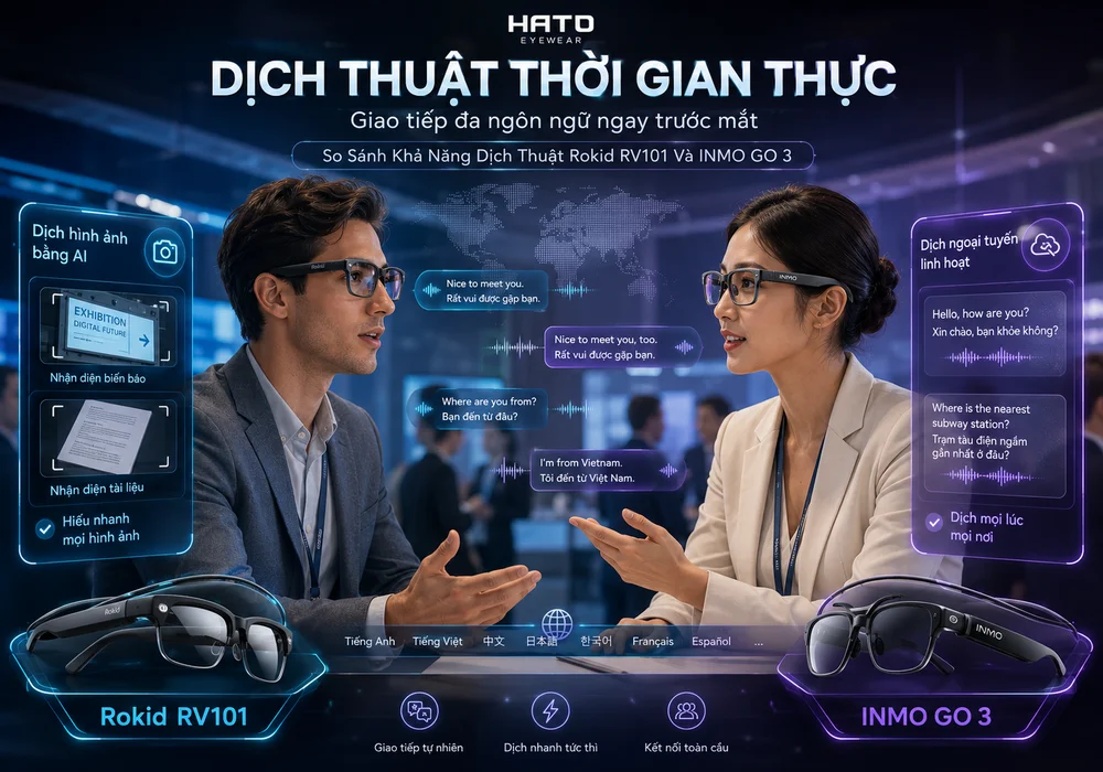 So sánh khả năng dịch thuật thời gian thực của kính AI Rokid RV101 và INMO GO 3