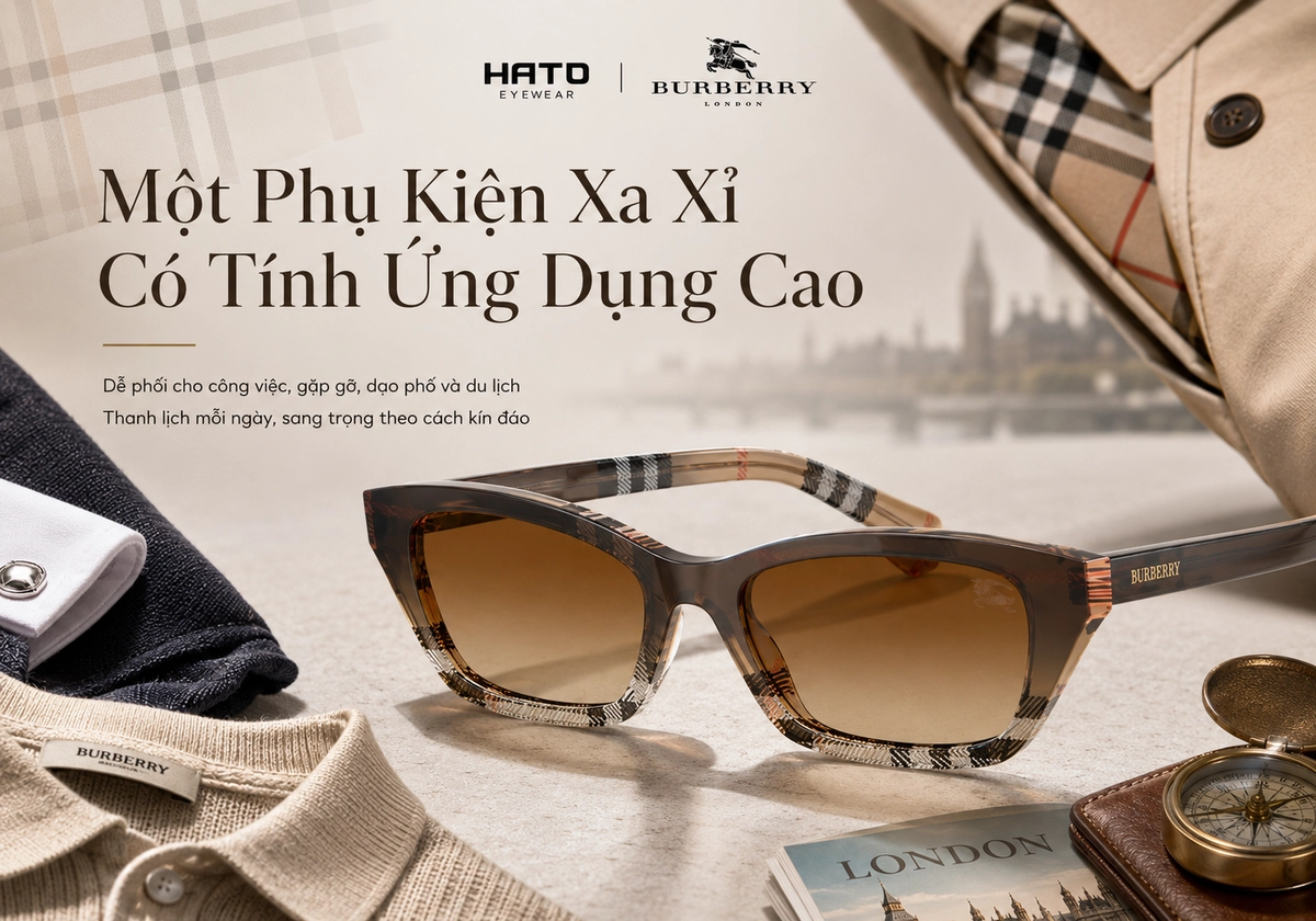 Kính mát Burberry họa tiết check cao cấp, phụ kiện xa xỉ có tính ứng dụng cao tại Hato Eyewear.
