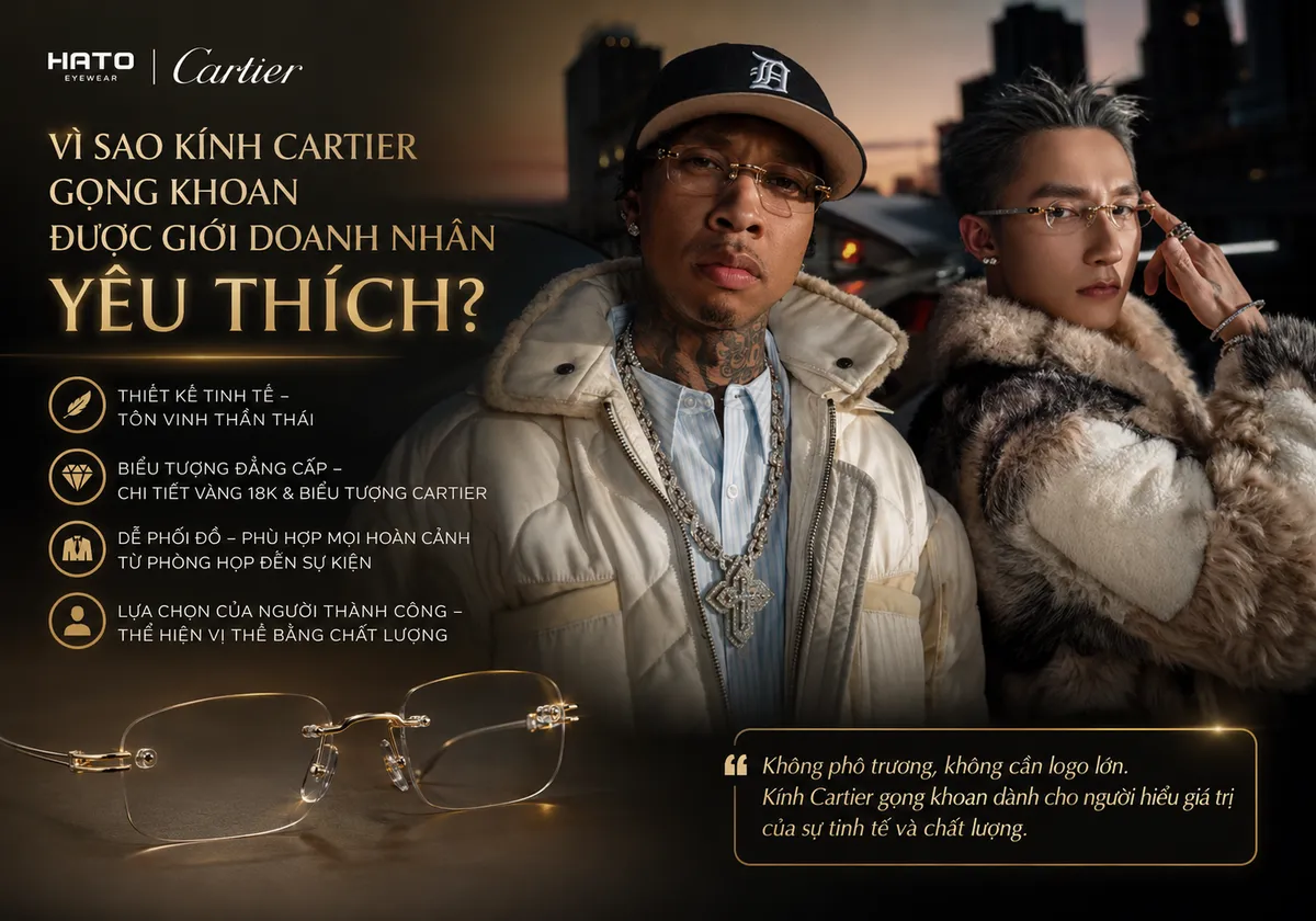 Kính Cartier gọng khoan cao cấp được giới doanh nhân yêu thích nhờ thiết kế tinh tế và sang trọng