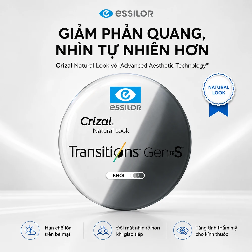 Tròng Kính Đổi Màu Khói Essilor Transitions Gen S Crizal Natural Look Chính Hãng