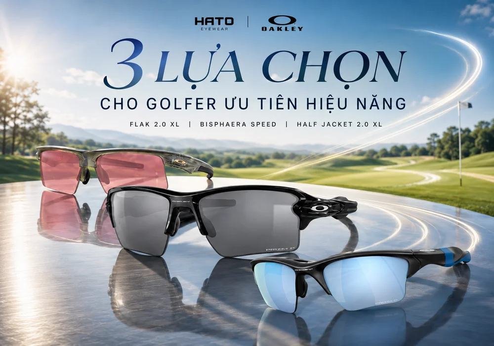 3 lựa chọn kính Oakley cho golfer ưu tiên hiệu năng gồm Flak 2.0 XL, BiSphaera Speed và Half Jacket 2.0 XL.