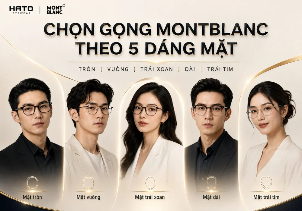 Chọn kính Montblanc theo 5 dáng mặt tròn, vuông, trái xoan, dài và trái tim chuẩn phong cách doanh nhân.