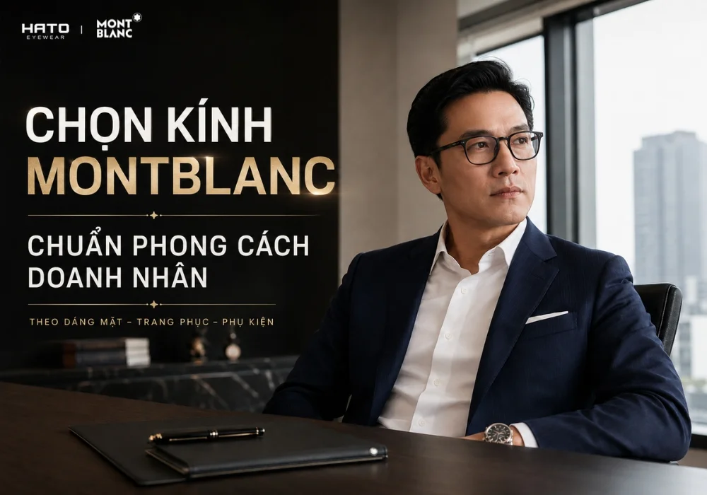 Nam doanh nhân đeo gọng kính Montblanc phối cùng suit xanh navy trong văn phòng cao cấp
