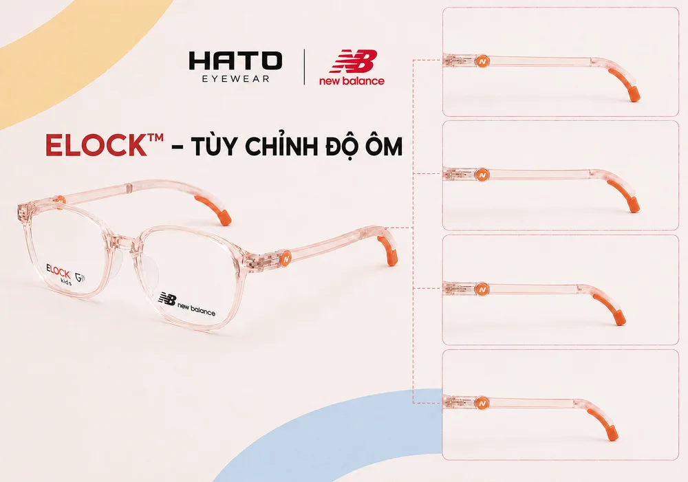 Bốn vị trí điều chỉnh ELOCK trên kính New Balance Kids.