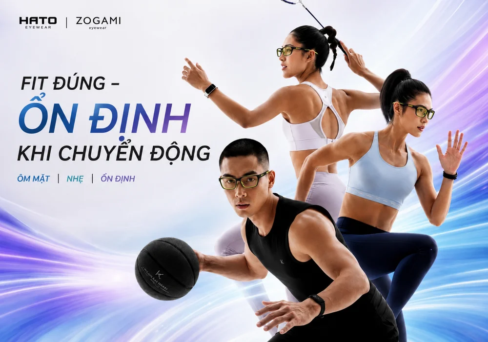 Gọng kính thể thao Zogami tròng trong dành cho người cận, thiết kế ôm mặt, nhẹ và ổn định khi chơi cầu lông, chạy bộ và bóng rổ.