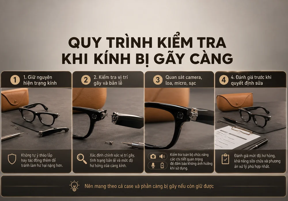 Quy trình kiểm tra kính Ray-Ban Meta khi bị gãy càng