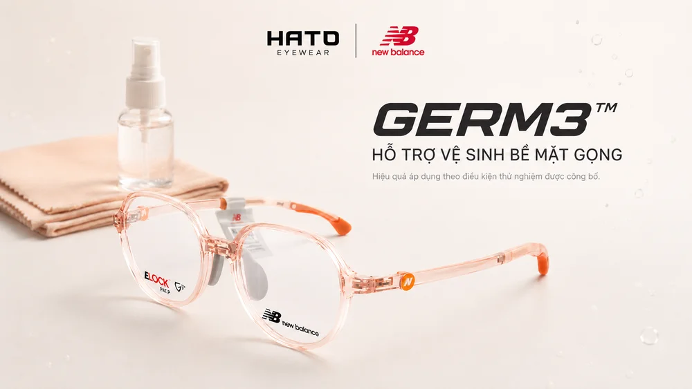 Công nghệ GERM3 trên gọng kính trẻ em New Balance.