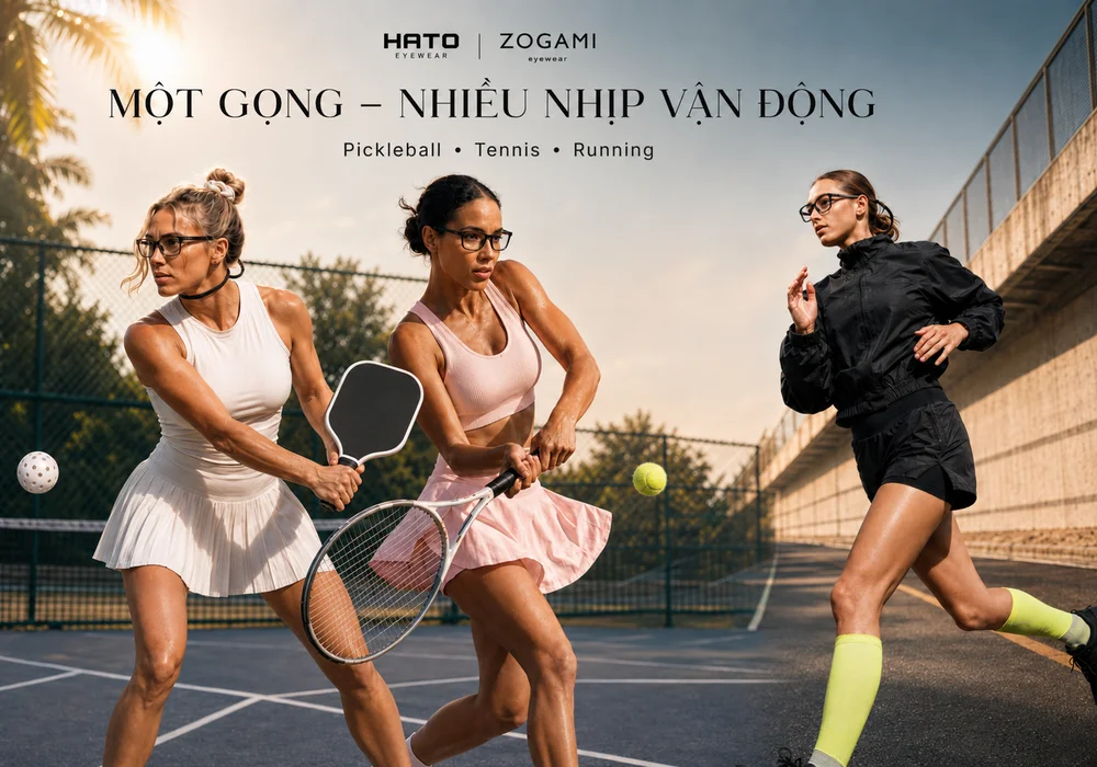 Gọng kính thể thao Zogami tròng trong dành cho người cận khi chơi pickleball, tennis và chạy bộ, thiết kế ôm chắc và ổn định khi vận động.