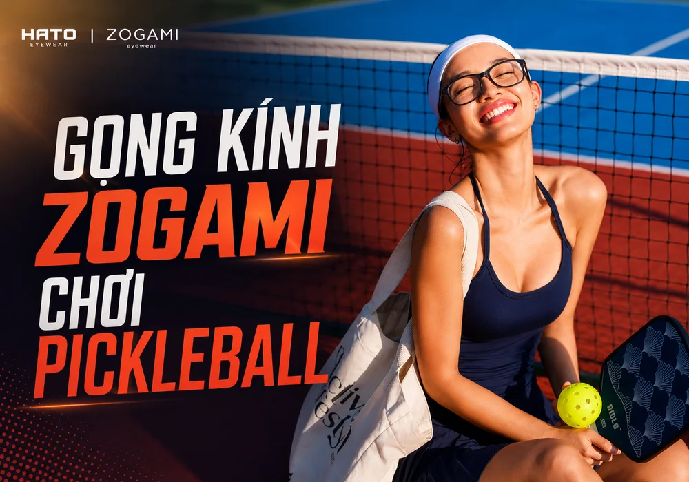 Gọng kính Zogami chơi pickleball cho người cận với thiết kế thể thao ôm chắc, tròng kính trong suốt và phong cách năng động.