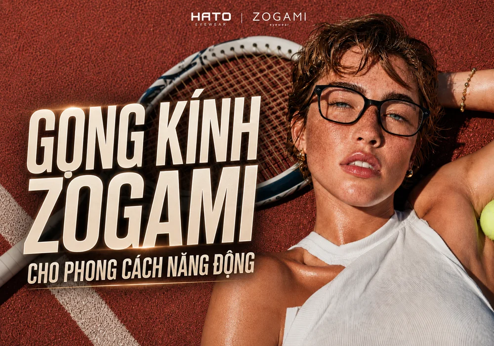 Người mẫu đeo gọng kính Zogami phong cách năng động trên sân tennis
