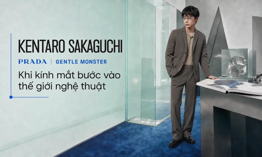 Banner Kentaro Sakaguchi và kính PRADA GENTLE MONSTER lấy cảm hứng từ nghệ thuật.