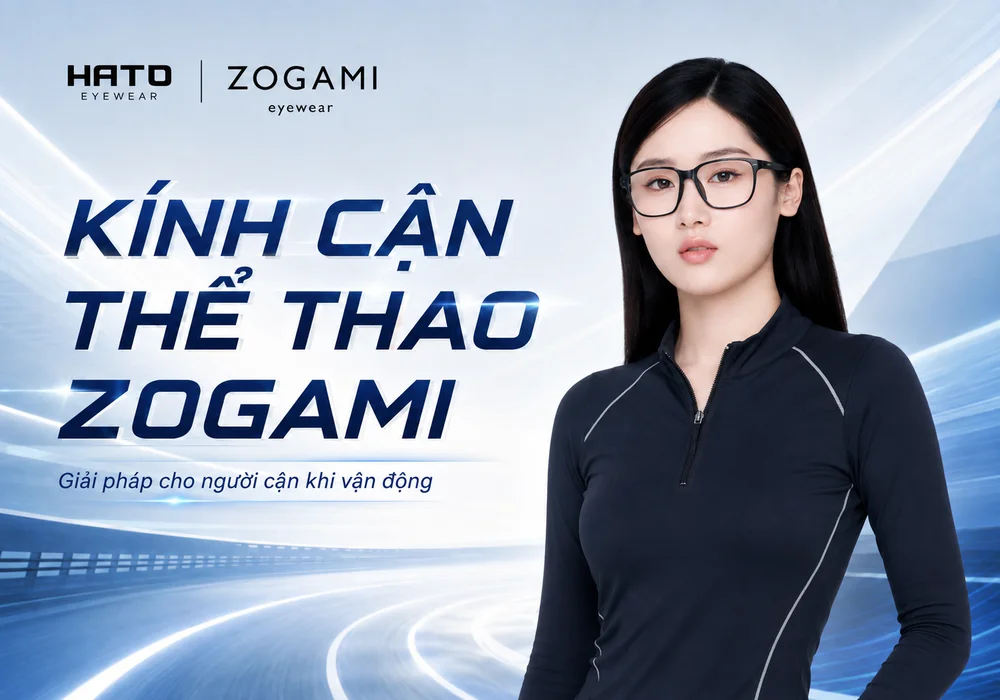 Kính cận thể thao Zogami cho người cận khi vận động, thiết kế ôm mặt ổn định và phong cách thể thao năng động.