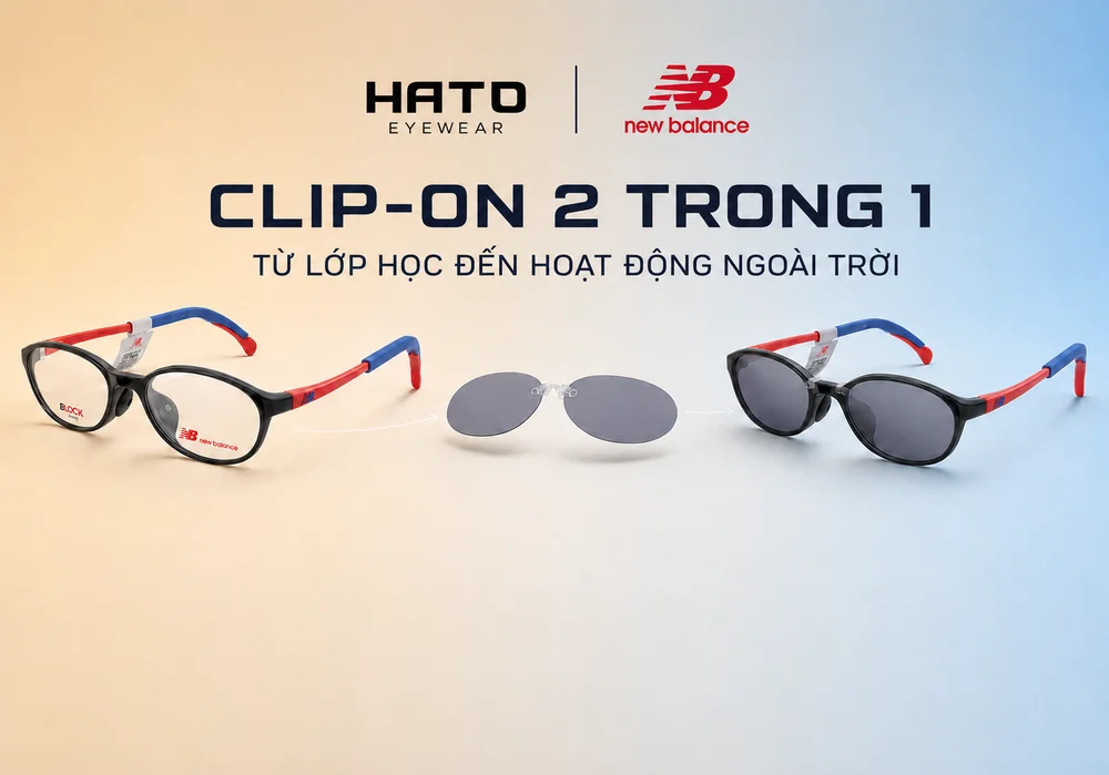 Kính clip-on New Balance trẻ em chuyển đổi từ kính thuốc sang kính râm.