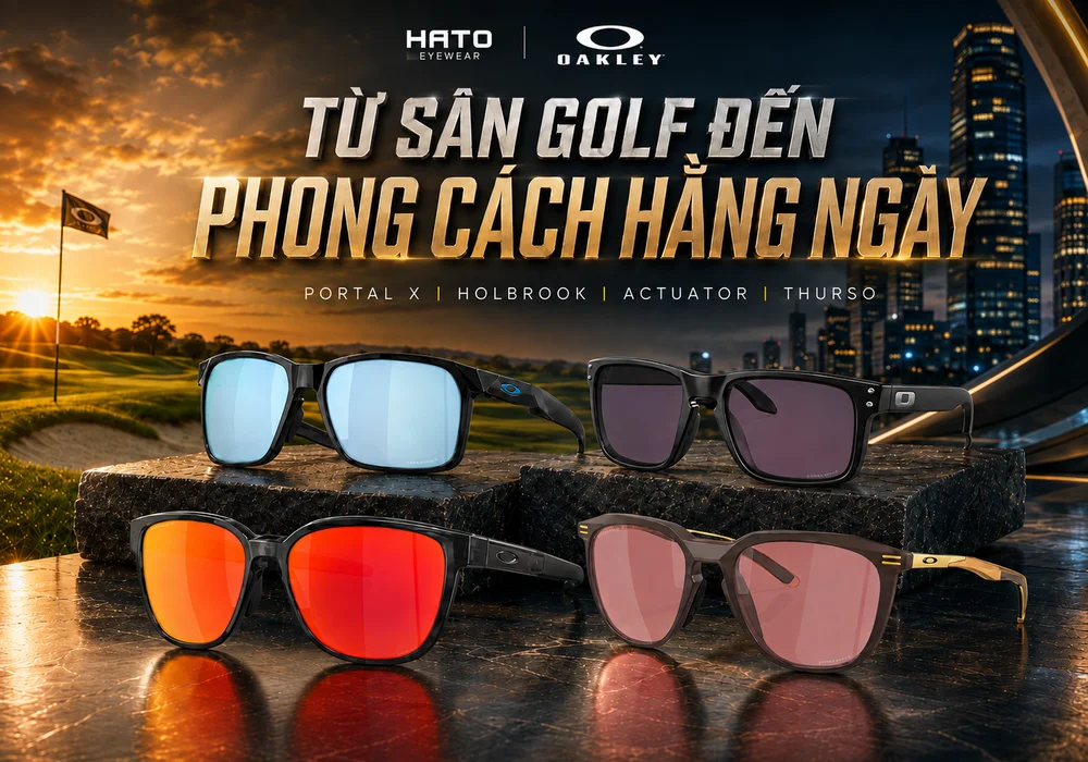 Bốn mẫu kính Oakley Portal X, Holbrook, Actuator và Thurso dành cho golfer cận thị, phù hợp từ sân golf đến phong cách hằng ngày.