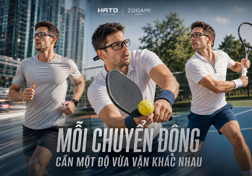 Kính thể thao Zogami có dây đồng hành cùng người dùng khi chạy bộ, chơi pickleball và tennis, giúp gọng ôm chắc và phù hợp với từng kiểu chuyển động.