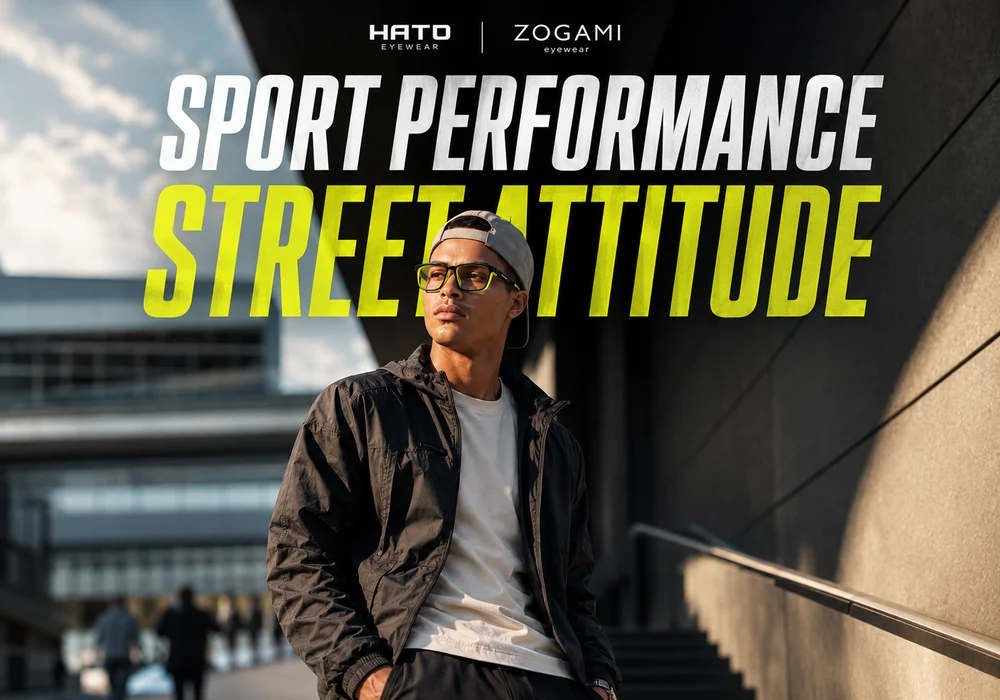 Người mẫu đeo kính thể thao Zogami phong cách Sport Performance – Street Attitude trong không gian đô thị hiện đại.