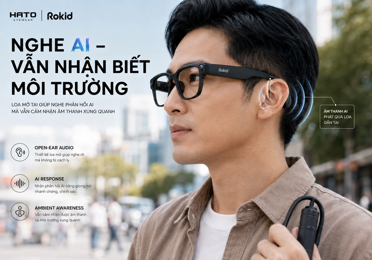 Loa mở tai Rokid RV101 hỗ trợ người khiếm thị nghe AI
