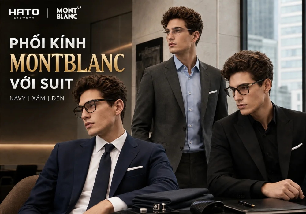 Nam mẫu đeo kính Montblanc phối cùng suit navy, xám và đen trong concept thời trang doanh nhân cao cấp