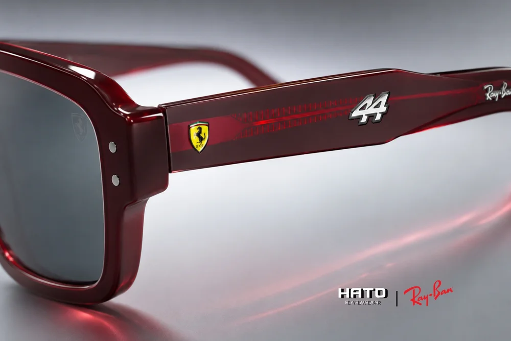Chi tiết càng kính Ray-Ban RB4454M Lewis Hamilton Ferrari với số 44 và logo Ray-Ban