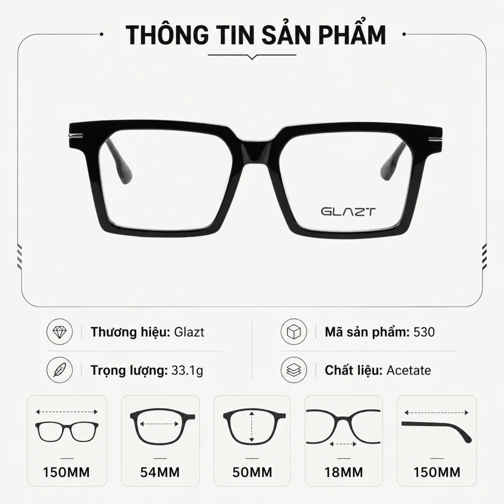 Gọng Kính Vuông Glazt 530