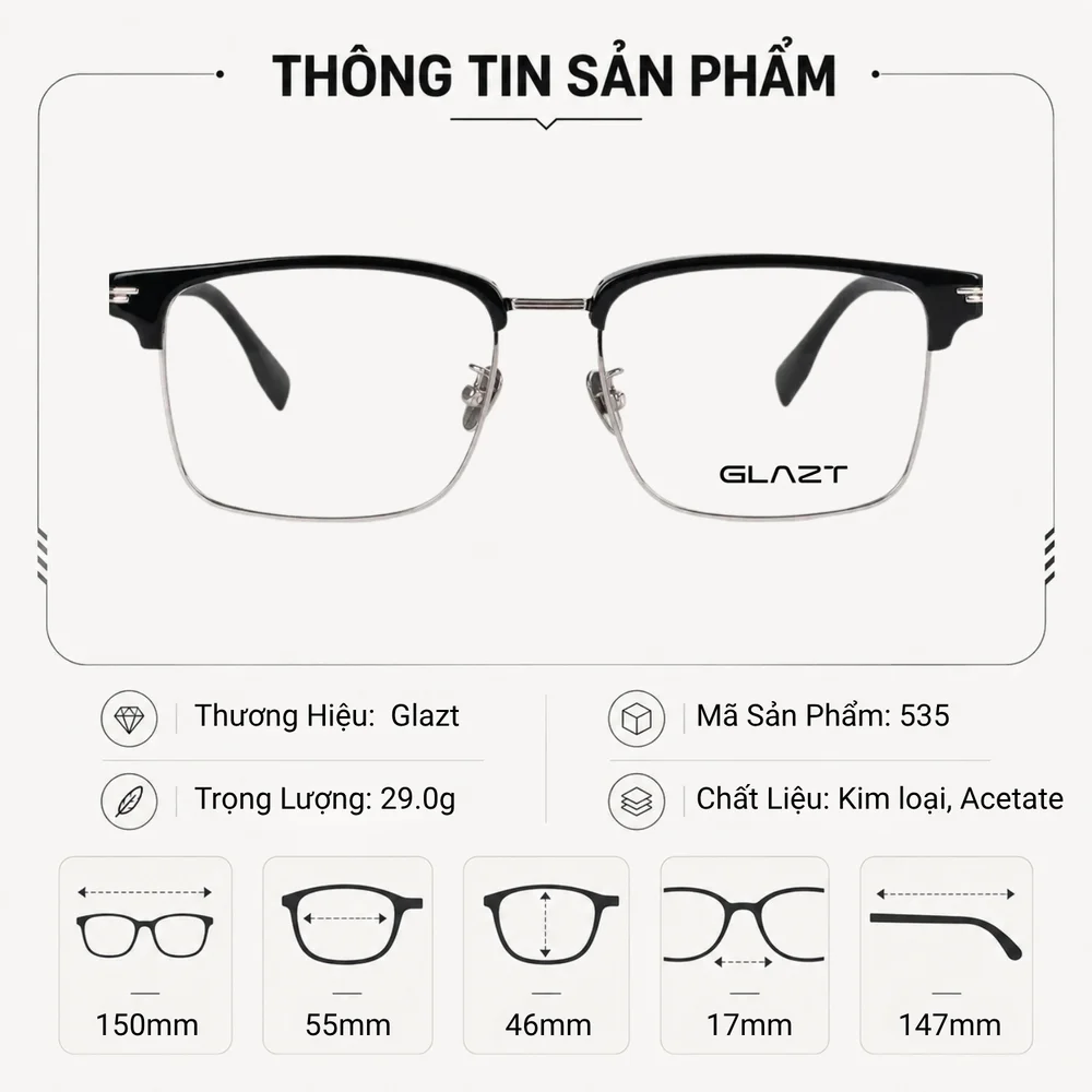 Gọng Kính Nửa Khung Glazt 535