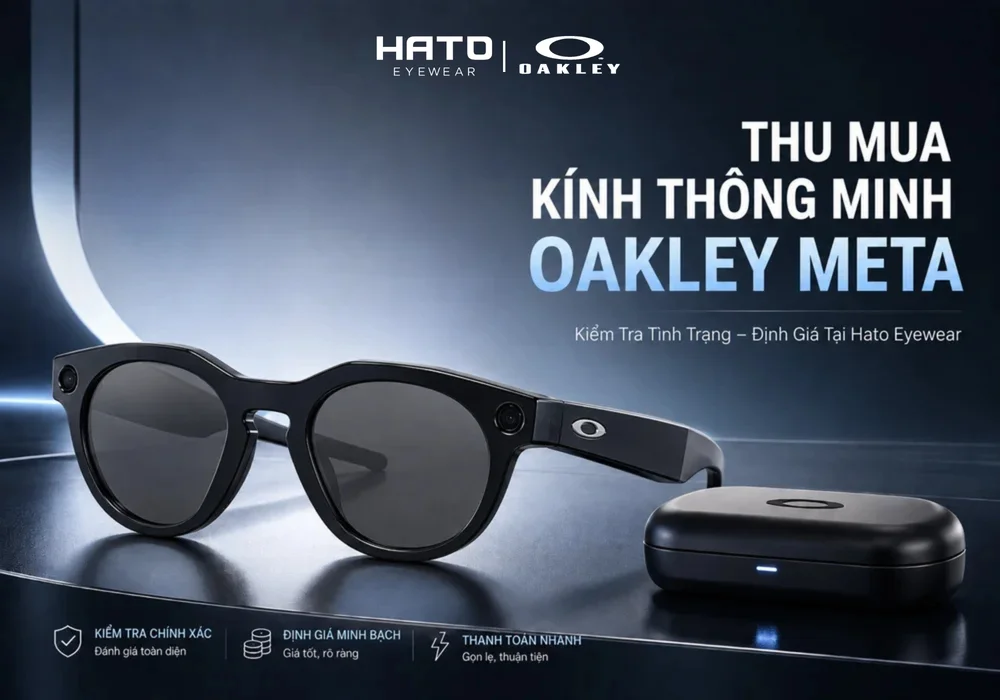 Ảnh CTA cuối bài giới thiệu dịch vụ kiểm tra và thu mua kính thông minh Oakley Meta tại Hato Eyewear.