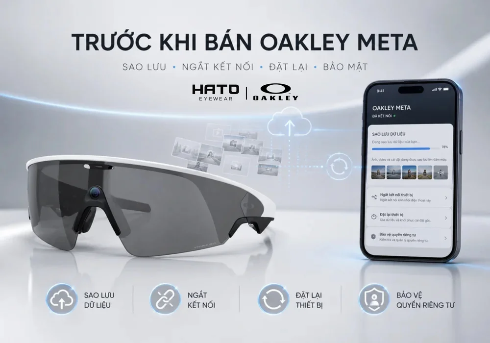 Ảnh CTA cuối bài giới thiệu dịch vụ kiểm tra và thu mua kính thông minh Oakley Meta tại Hato Eyewear.