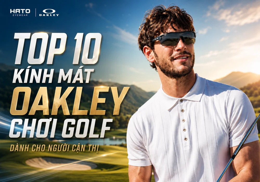 Golfer nam đeo kính mát Oakley chơi golf dành cho người cận thị tại Hato Eyewear.