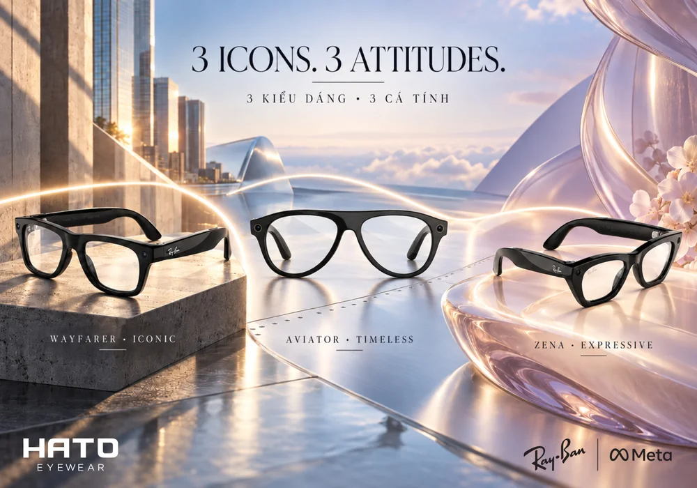 Ba kiểu dáng Ray-Ban Meta Gen 3 Wayfarer, Aviator và Zena