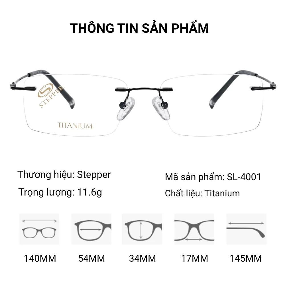 Gọng Kính Không Viền Stepper SL-4001 - Chính Hãng