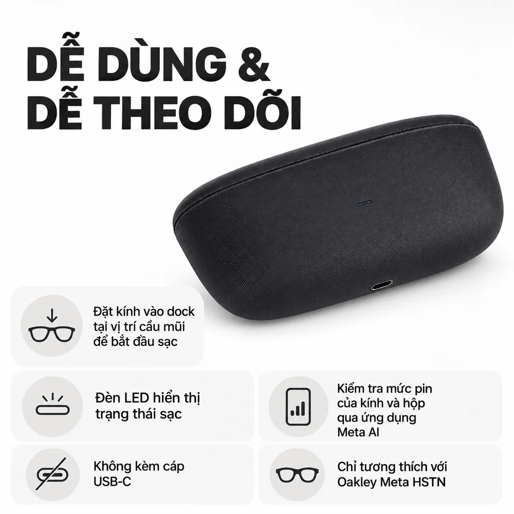 Hộp sạc kính Oakley Meta HSTN dễ dùng dễ theo dõi