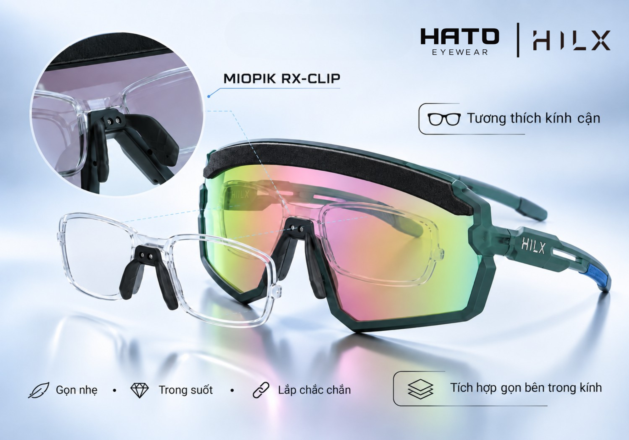 MIOPIK RX-Clip trên kính thể thao HILX Samurai dành cho người cận